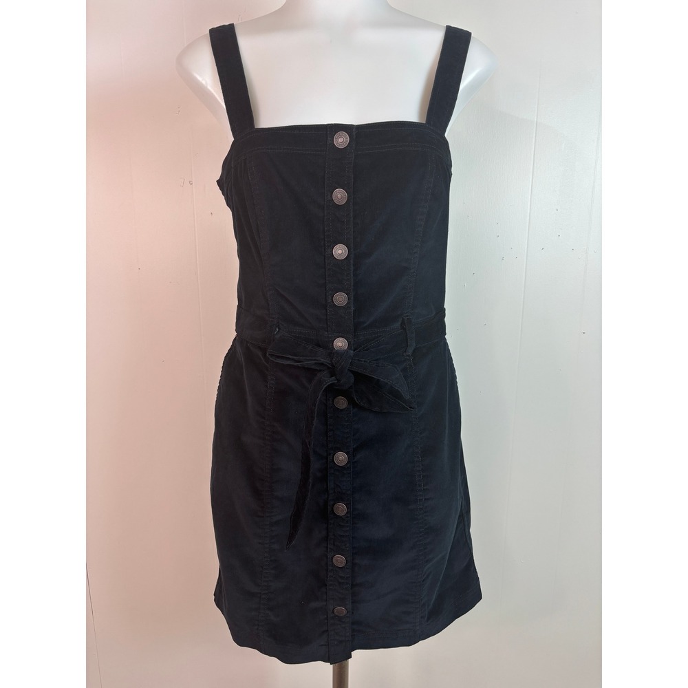 Abercrombie & Fitch Mini Dress Small Black Corduroy Button Front Fitted Stretch